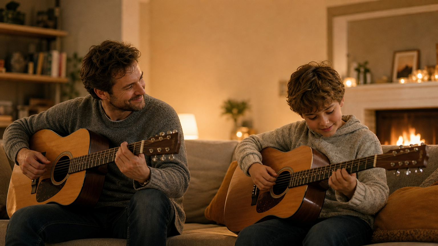 Père et enfant jouent de la guitare ensemble