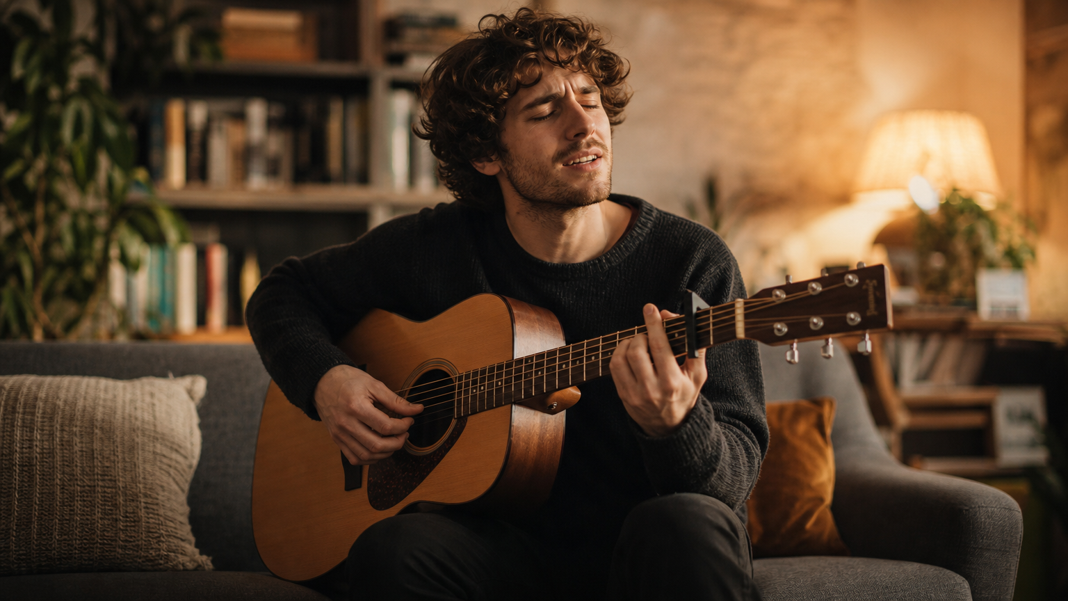 Personne chantant à la guitare